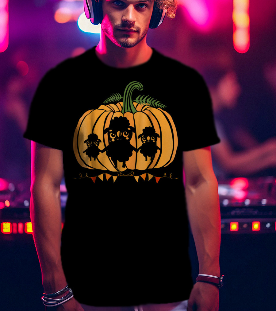 Cute Sheep Family Halloween Pumpkin Dad Mom85 T-Shirt