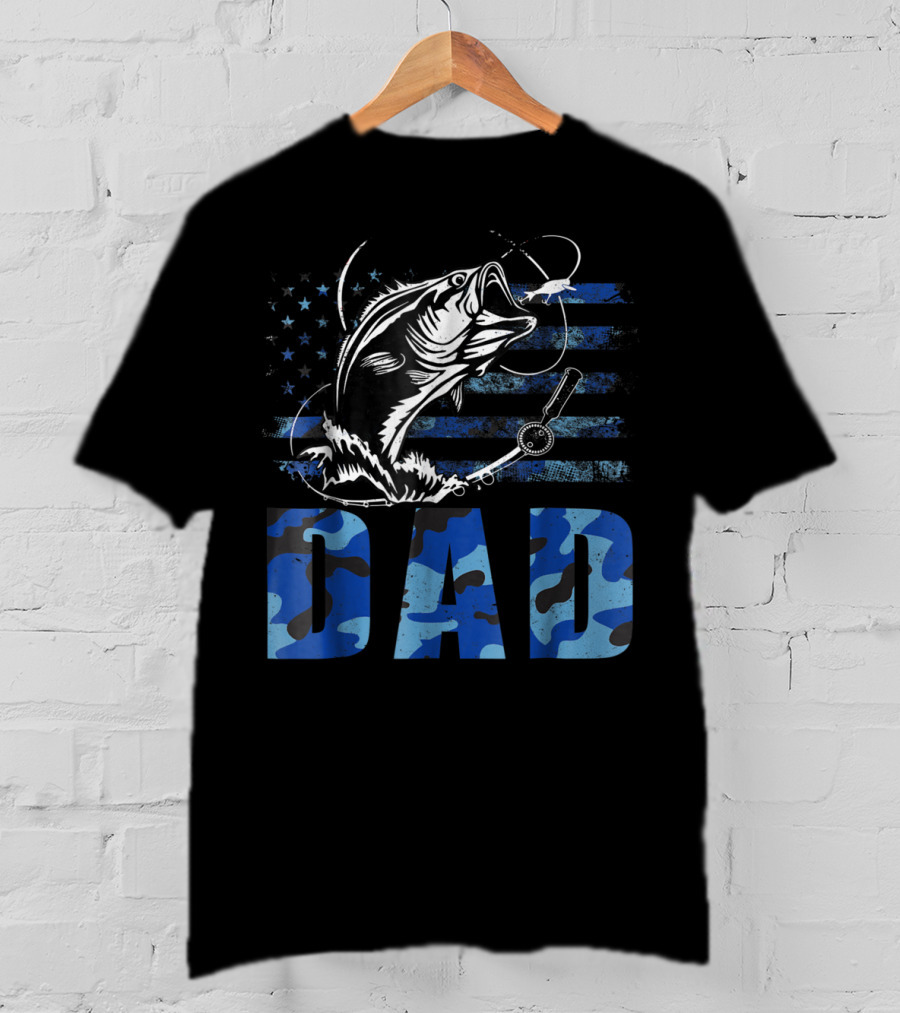 Dad Fishing Camouflage USA Flag T-Shirt