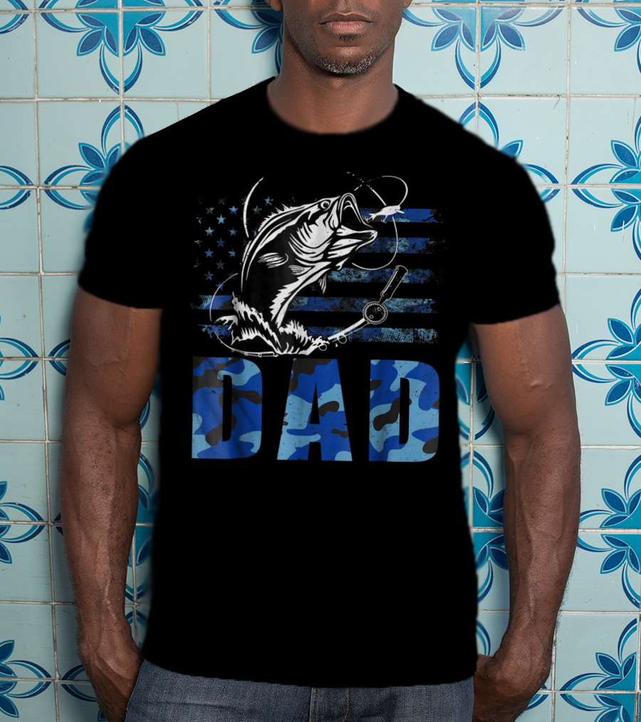 Dad Fishing Camouflage USA Flag T-Shirt