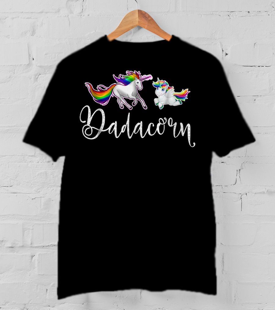 Dadacorn Unicorn Dad And Baby Rainbow Mane Playful T-Shirt