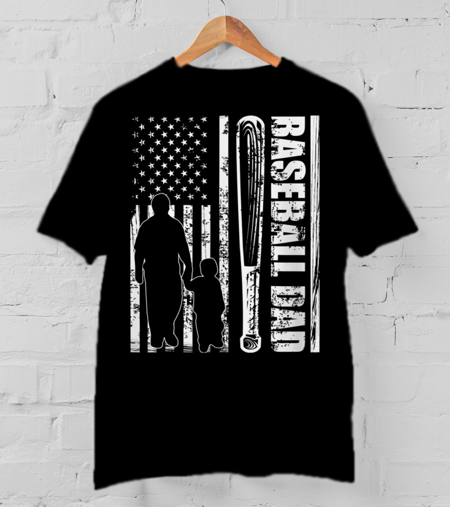 BASEBALL DAD American Flag Bat Father's Day T-Shirt