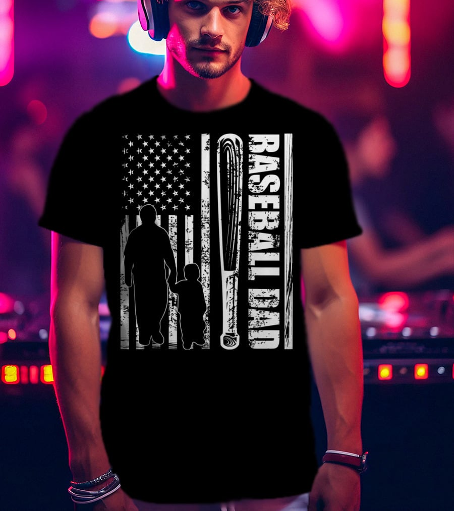 BASEBALL DAD American Flag Bat Father's Day T-Shirt