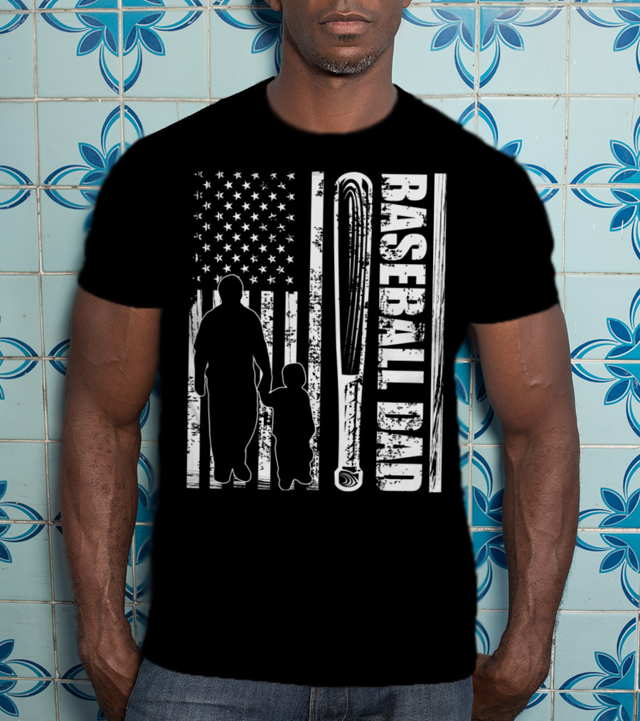 BASEBALL DAD American Flag Bat Father's Day T-Shirt