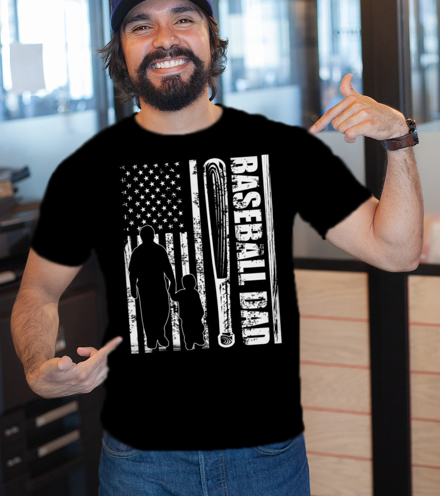 BASEBALL DAD American Flag Bat Father's Day T-Shirt