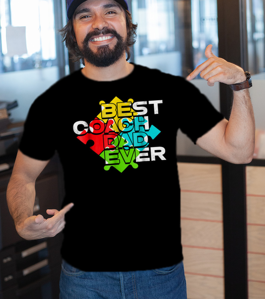 Best Coach Dad Ever Autism Puzzle Piece Colors 90s T-Shirt