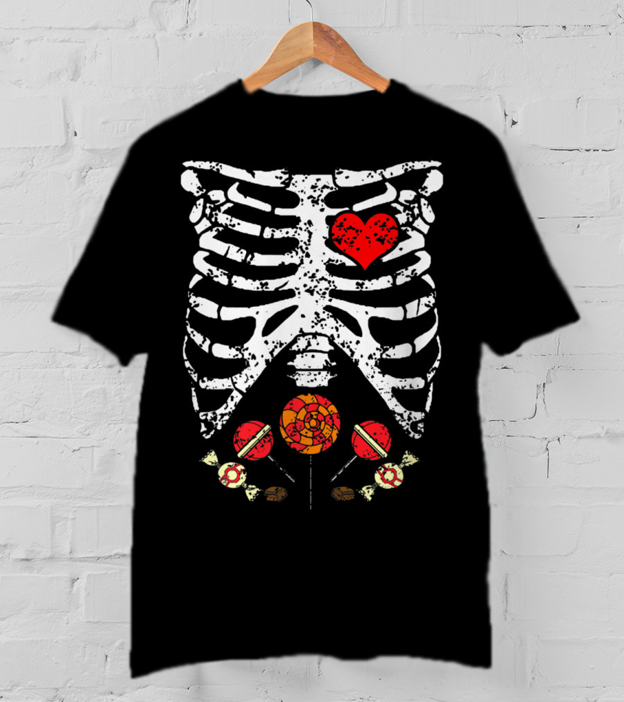 Candy Skeleton Heart And Bones Halloween Funny Kids Dad78 T-Shirt