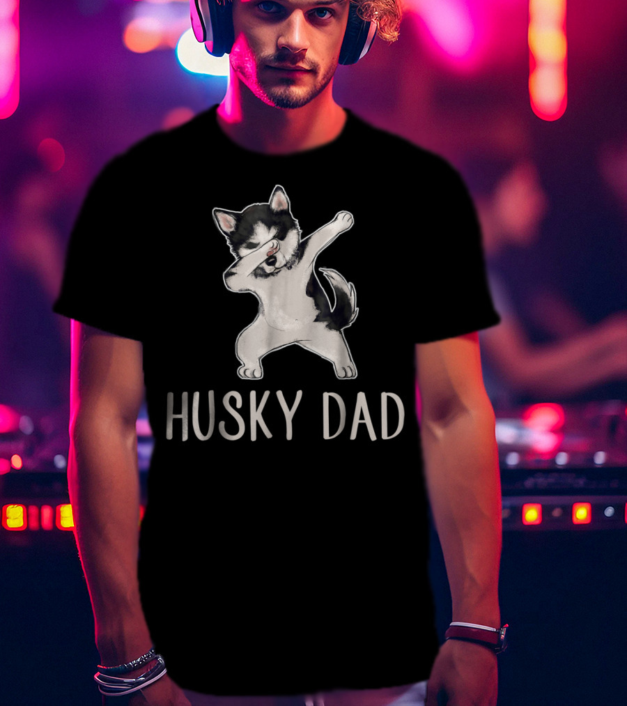 Husky Dad Funny Dabbing Cool Husky Dad T-Shirt