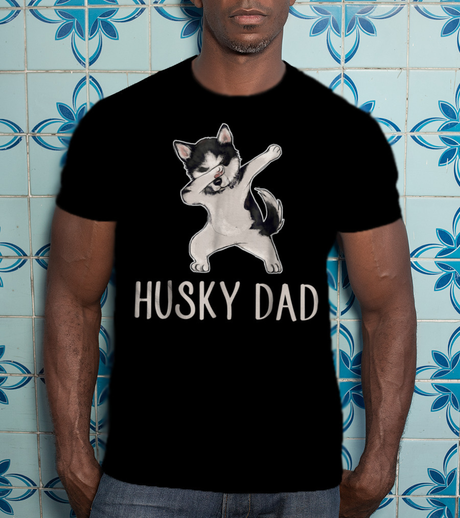 Husky Dad Funny Dabbing Cool Husky Dad T-Shirt