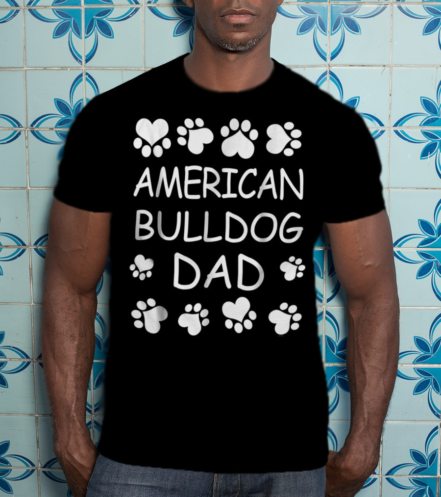 American Bulldog Dad Paw Heart Lover T-Shirt