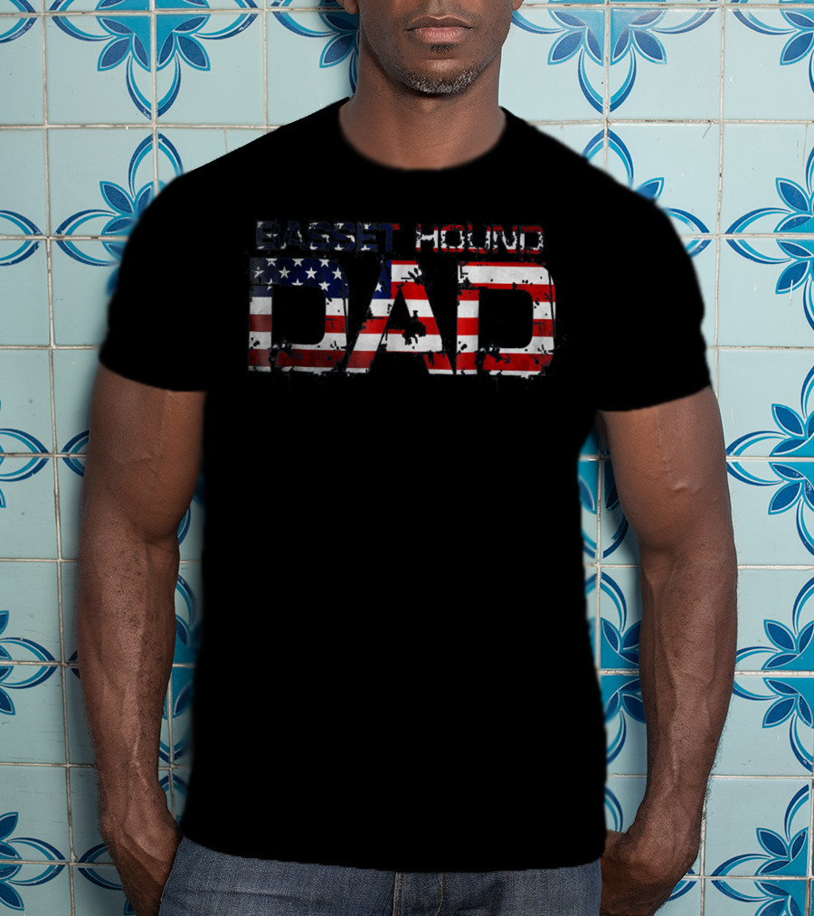Basset Hound Dad American Flag T-Shirt