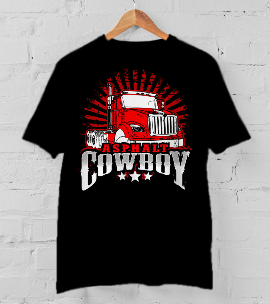 Asphalt Cowboy Red Truck Driver Dad Humor T-Shirt