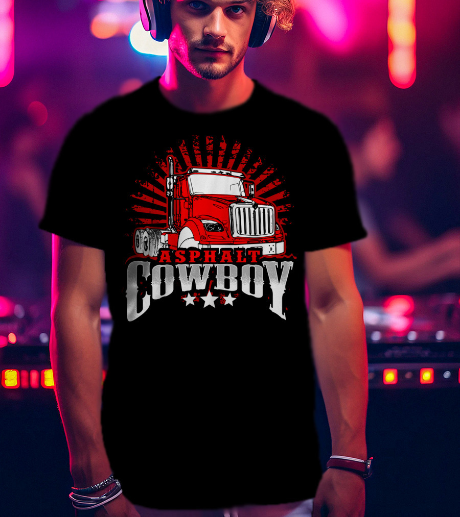 Asphalt Cowboy Red Truck Driver Dad Humor T-Shirt