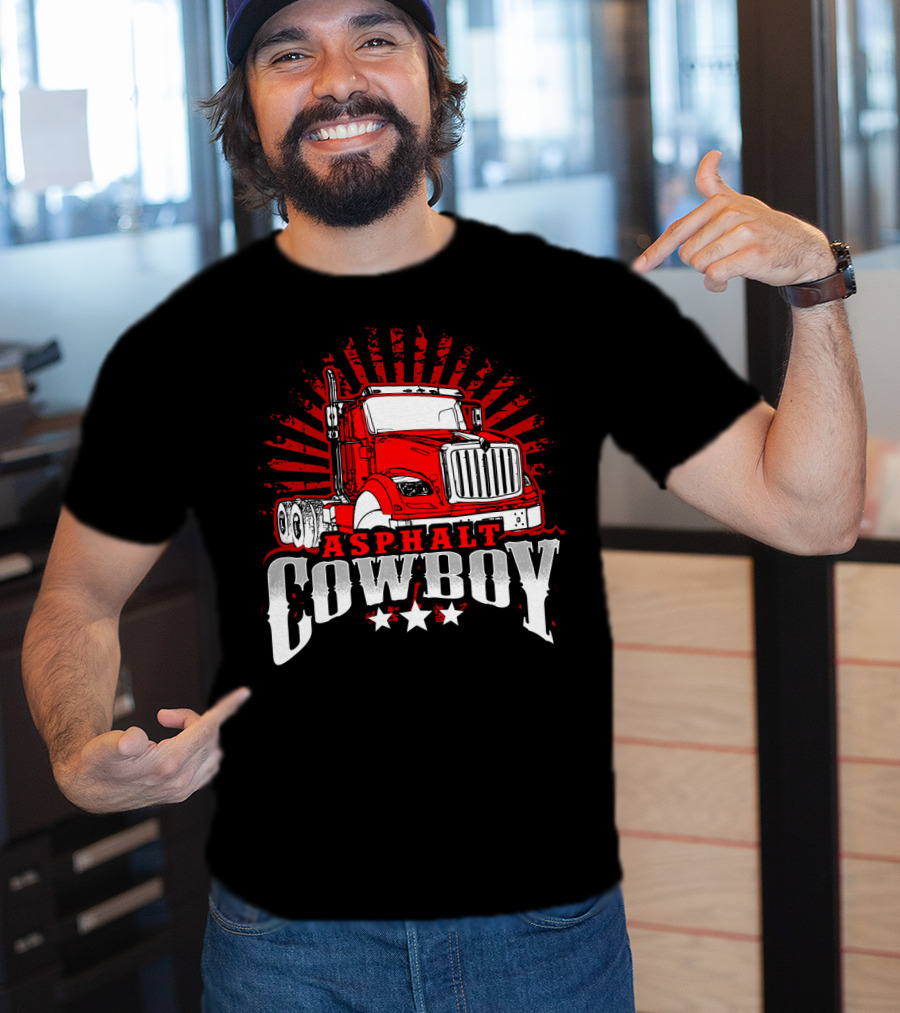 Asphalt Cowboy Red Truck Driver Dad Humor T-Shirt