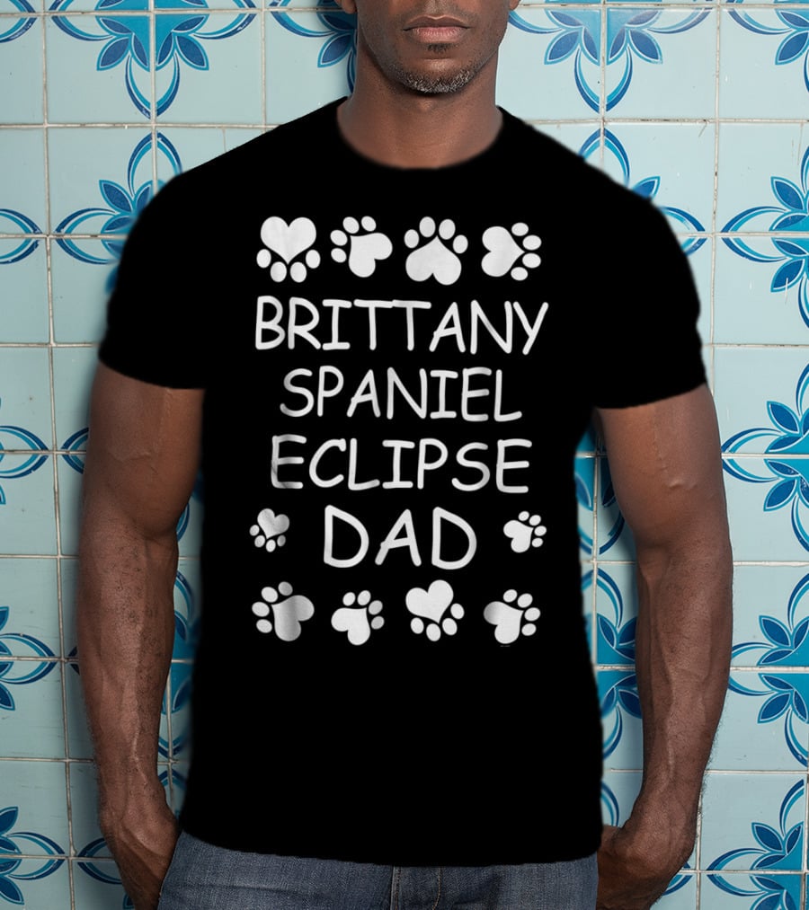 Brittany Spaniel Eclipse Dad Paw Print Heart T-Shirt