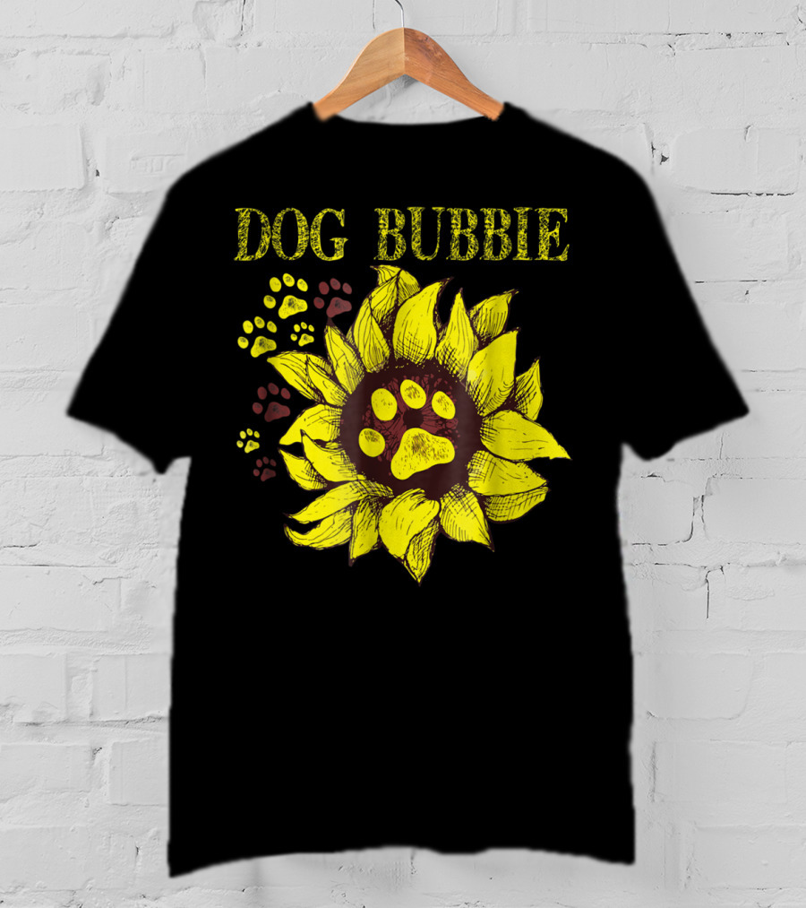 Dog Bubbie Sunflower And Paw Prints T-Shirt