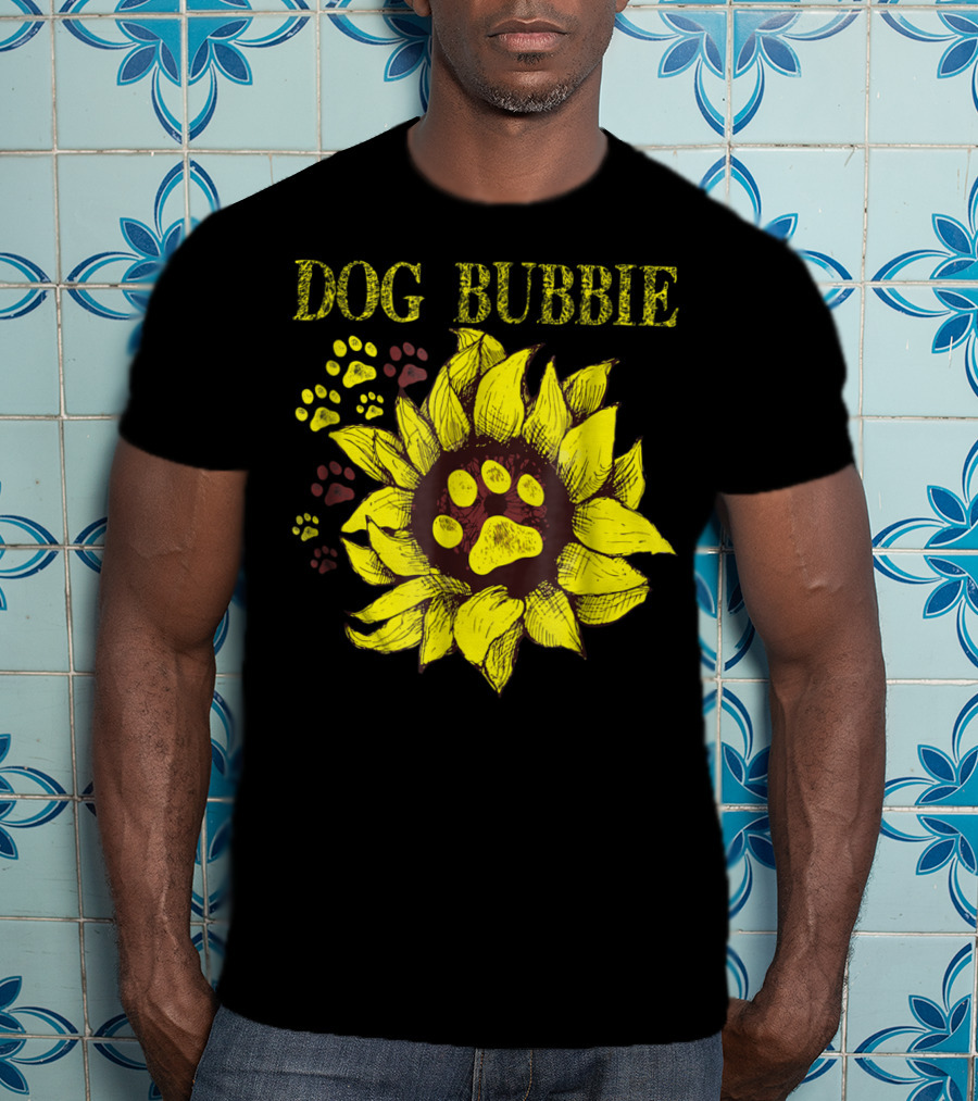 Dog Bubbie Sunflower And Paw Prints T-Shirt