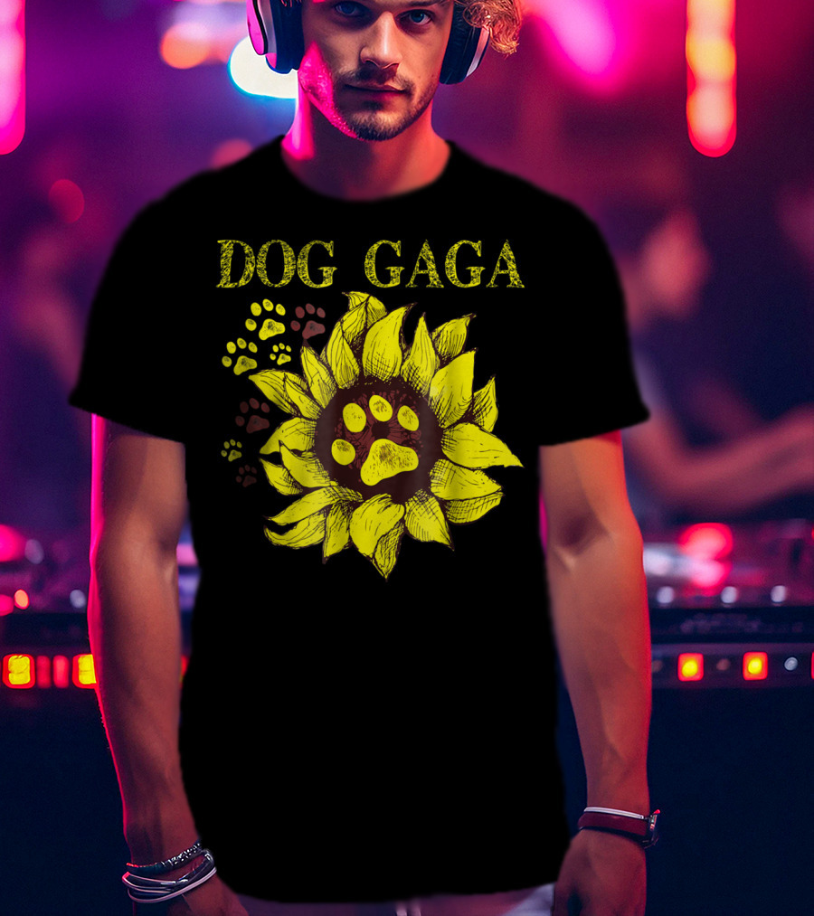 Dog Gaga Sunflower Paw Prints T-Shirt