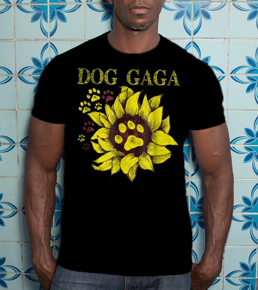 Dog Gaga Sunflower Paw Prints T-Shirt