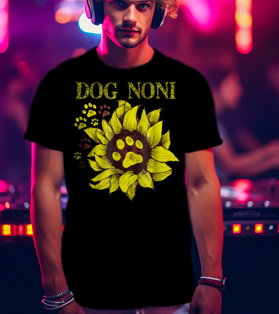 Dog Noni Sunflower Paw Prints T-Shirt
