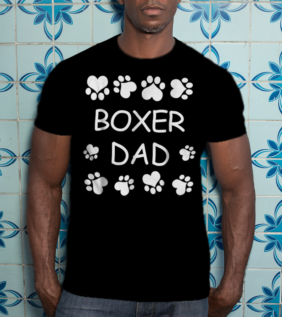 Boxer Dad With Paws And Hearts Christmas Birthday T-Shirt