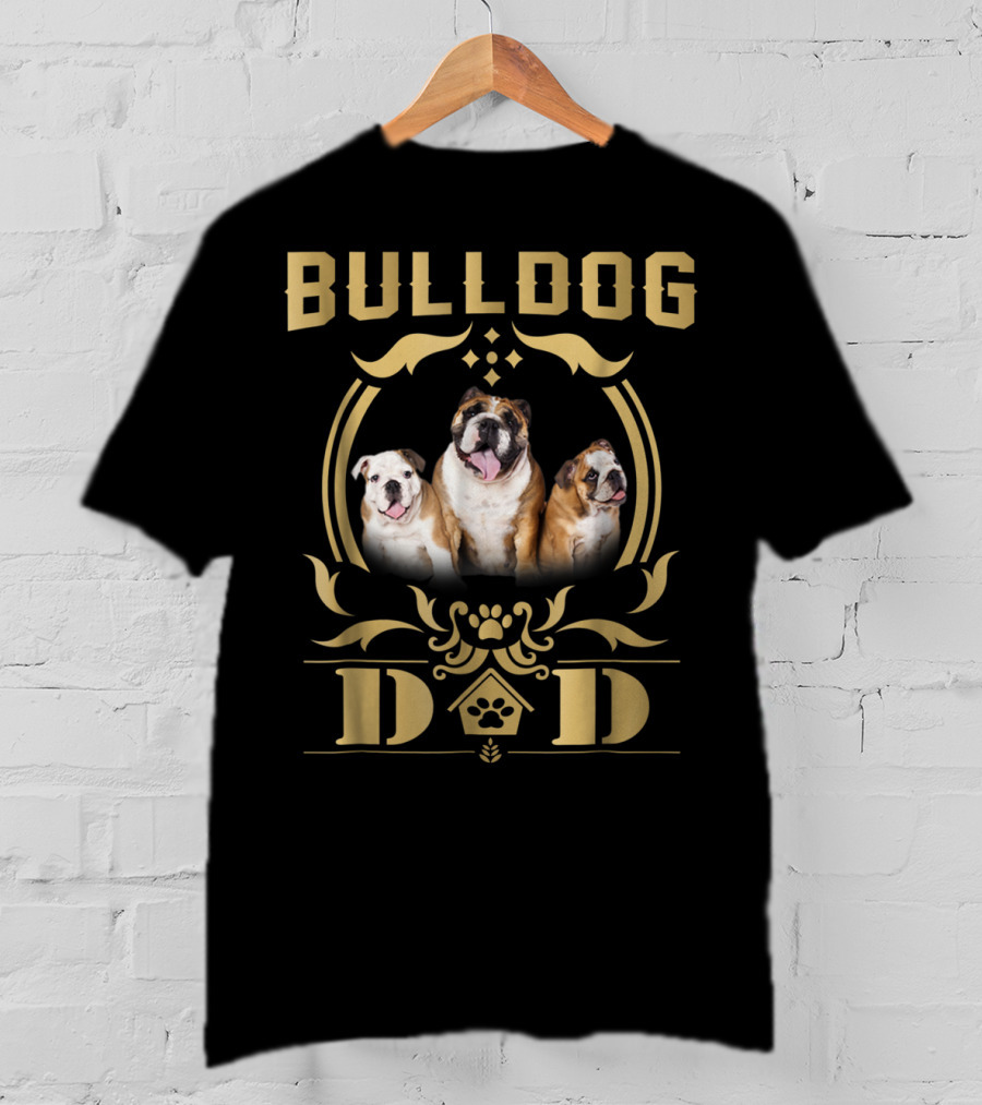 Bulldog Dad Trio With Paw Print Embellishments T-Shirt