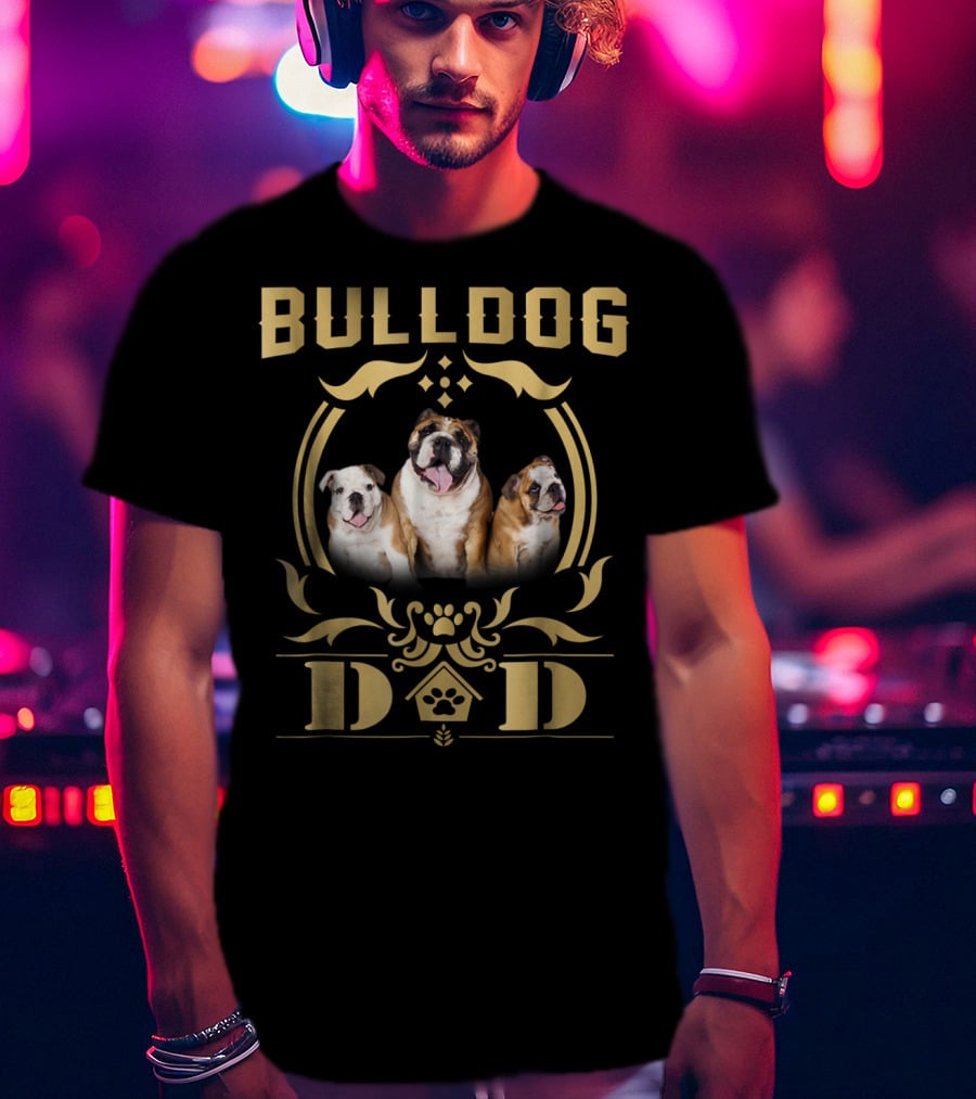 Bulldog Dad Trio With Paw Print Embellishments T-Shirt
