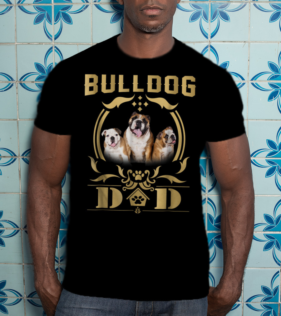 Bulldog Dad Trio With Paw Print Embellishments T-Shirt