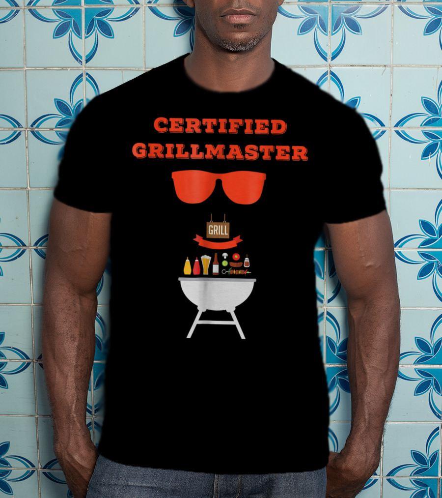 Certified Grillmaster Dad Pun BBQ99 Cooking Fun With Sunglasses And Grill T-Shirt
