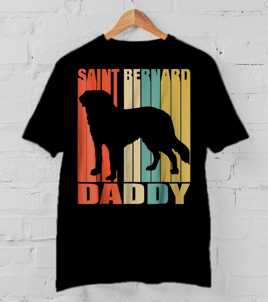 Saint Bernard Daddy Vintage Love Dog87 Retro Stripes T-Shirt