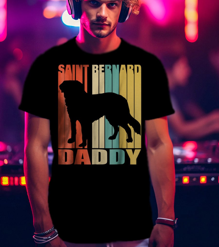 Saint Bernard Daddy Vintage Love Dog87 Retro Stripes T-Shirt
