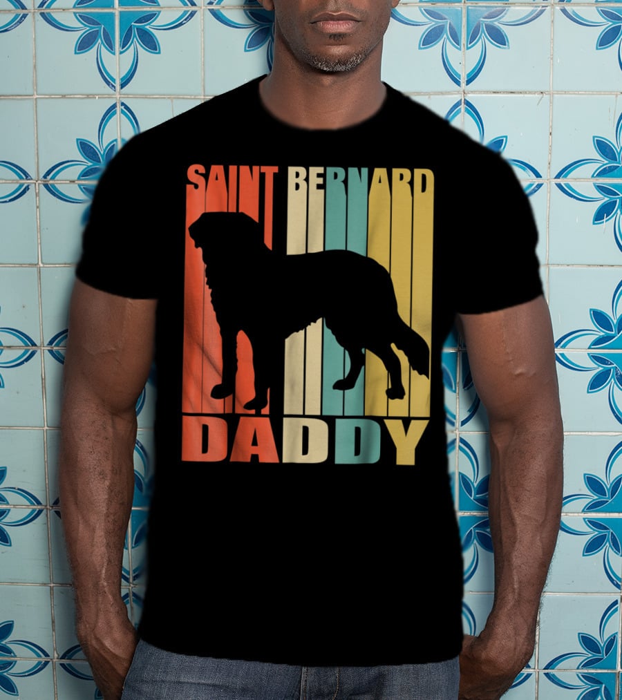 Saint Bernard Daddy Vintage Love Dog87 Retro Stripes T-Shirt