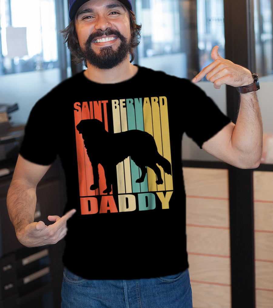 Saint Bernard Daddy Vintage Love Dog87 Retro Stripes T-Shirt