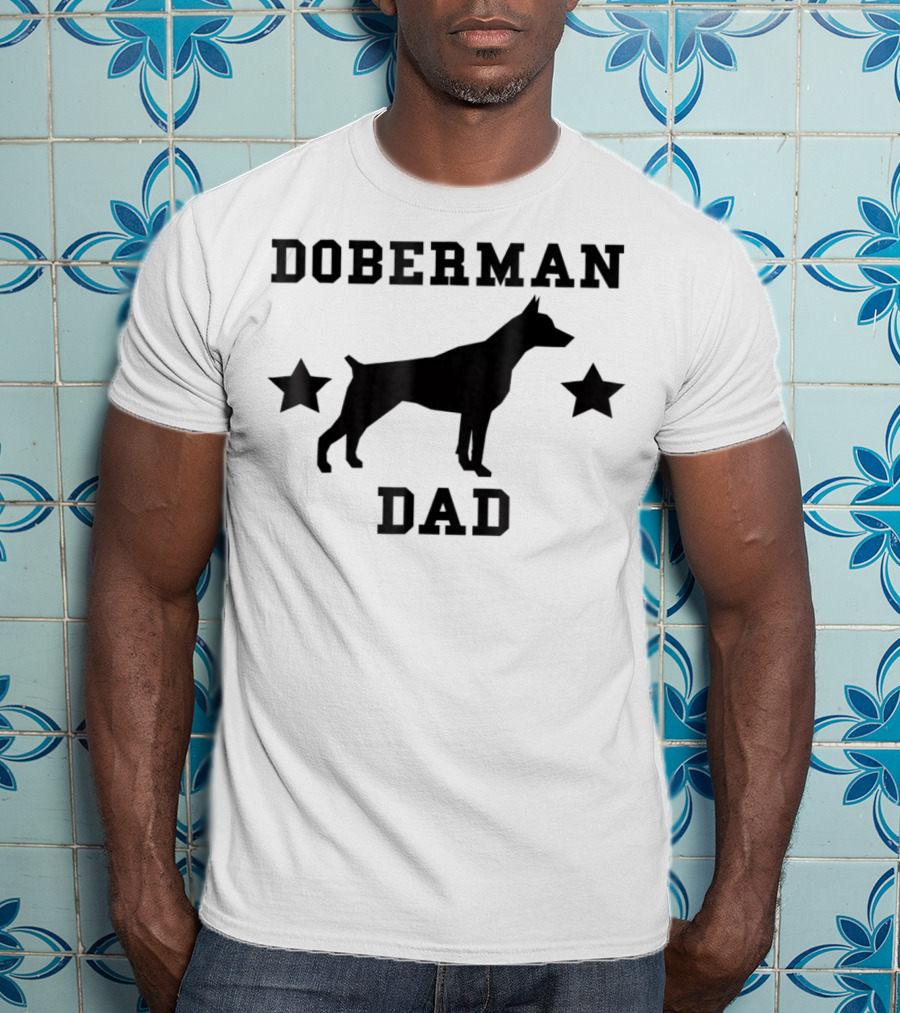 DOBERMAN DAD Dog Silhouette With Stars T-Shirt