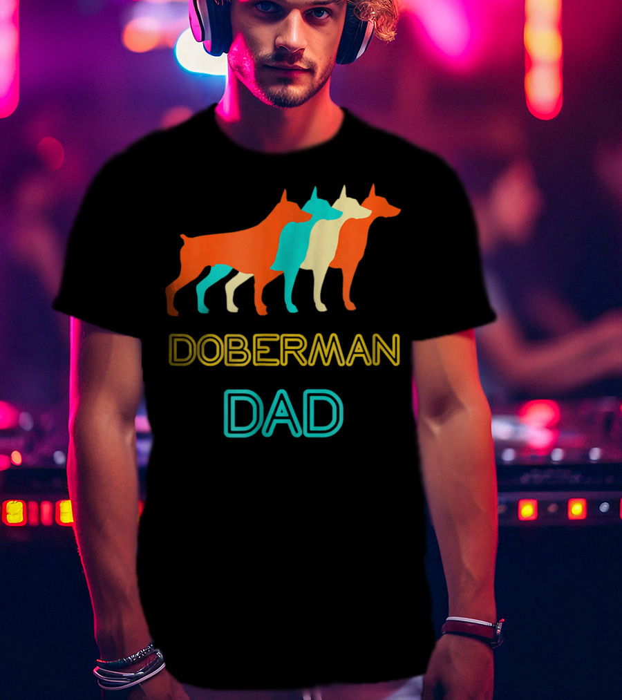 Doberman Dad Retro Colorful Silhouette Trio T-Shirt