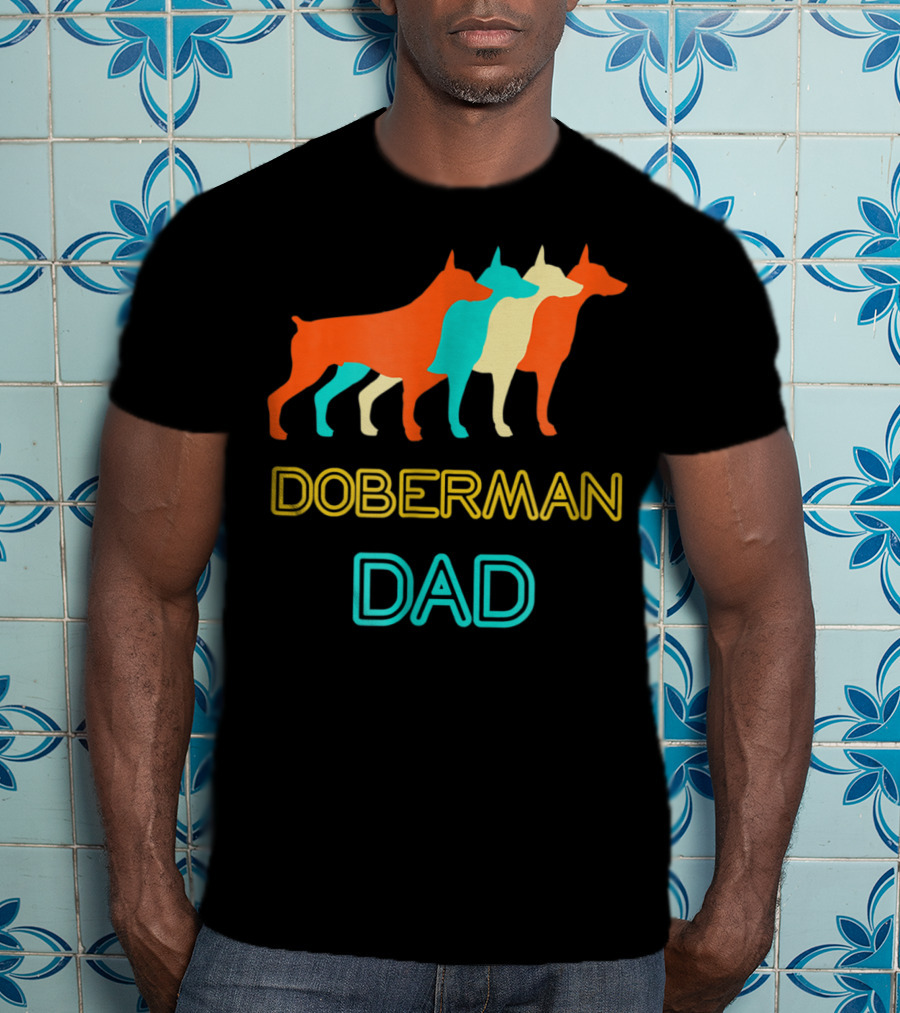 Doberman Dad Retro Colorful Silhouette Trio T-Shirt