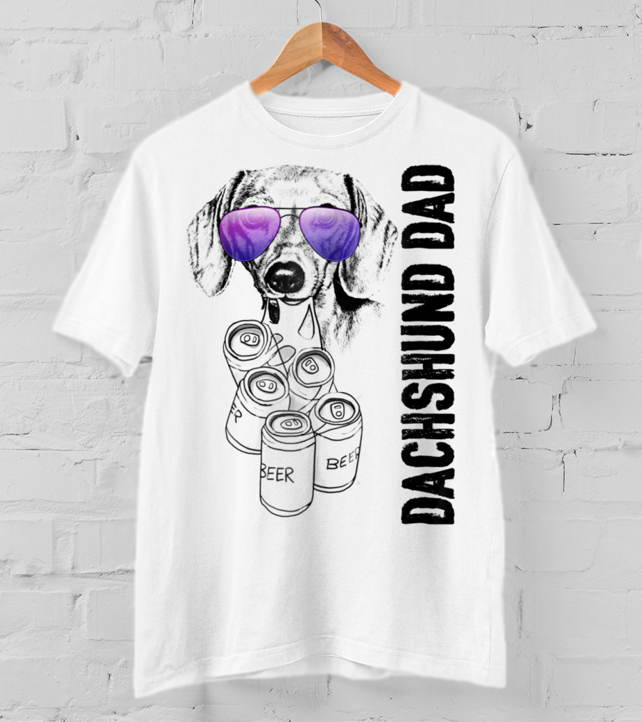Dachshund Dad With Beer Cans And Sunglasses T-Shirt