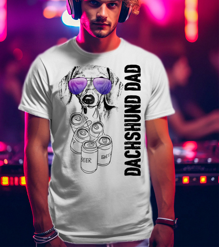 Dachshund Dad With Beer Cans And Sunglasses T-Shirt