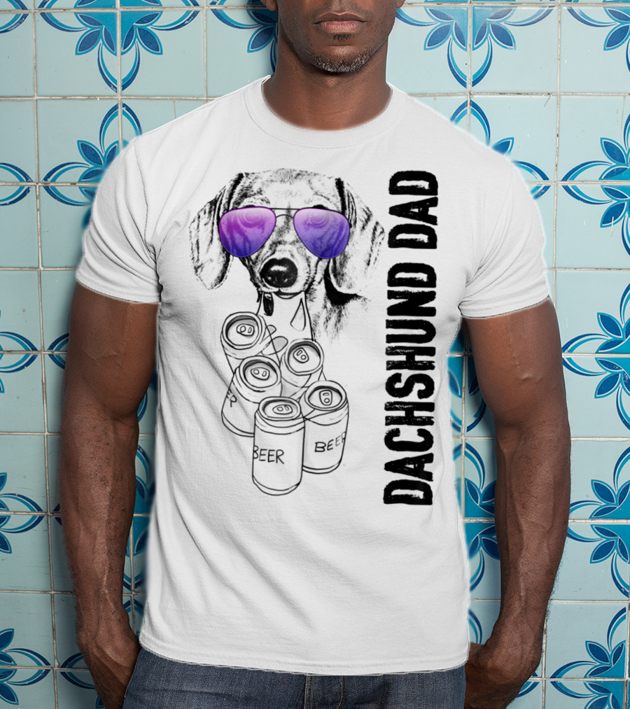 Dachshund Dad With Beer Cans And Sunglasses T-Shirt