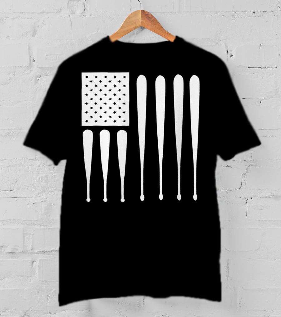 American Flag USA Baseball Bat Dad T-Shirt