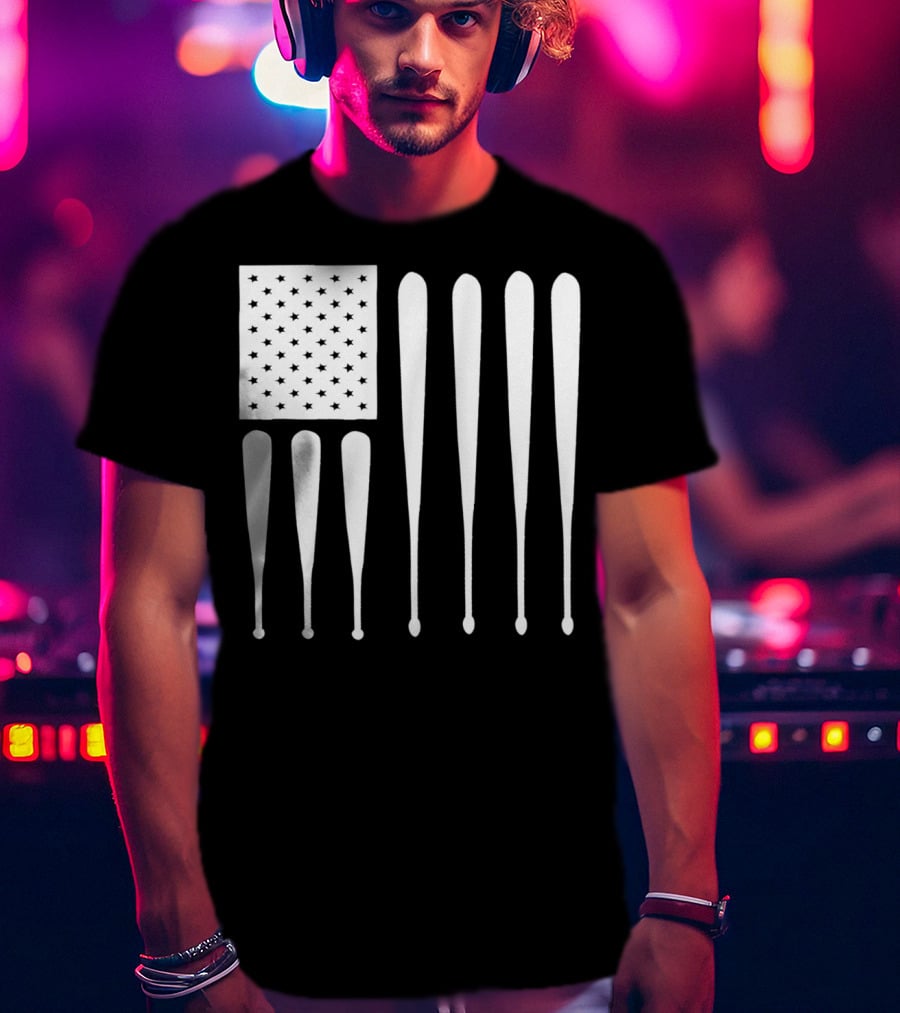 American Flag USA Baseball Bat Dad T-Shirt