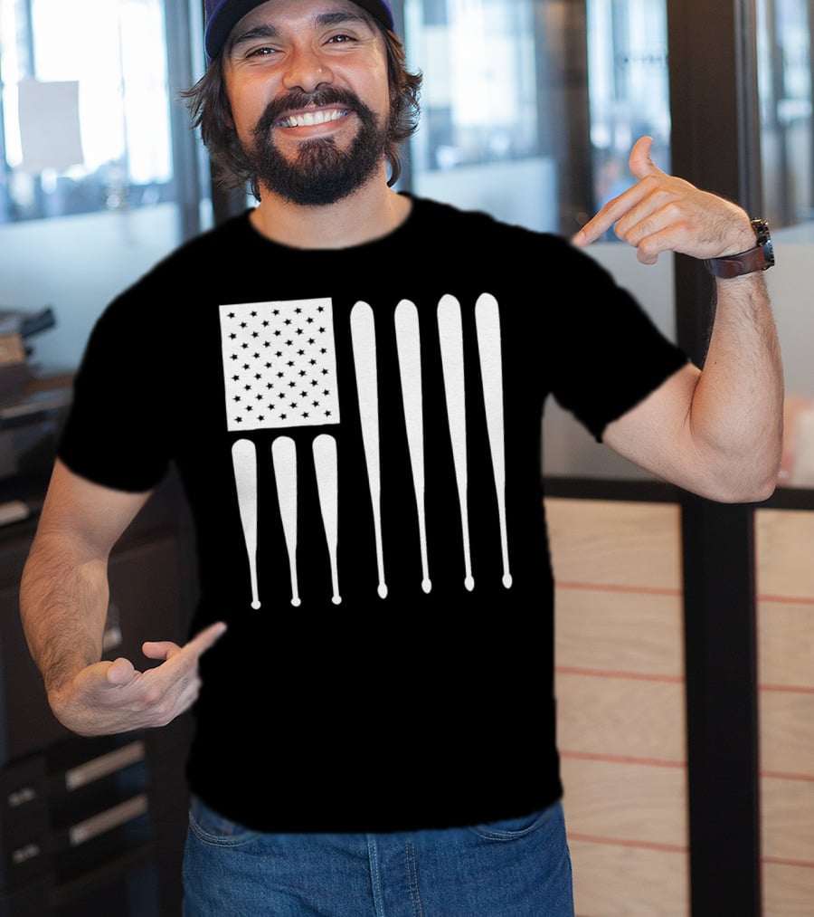American Flag USA Baseball Bat Dad T-Shirt
