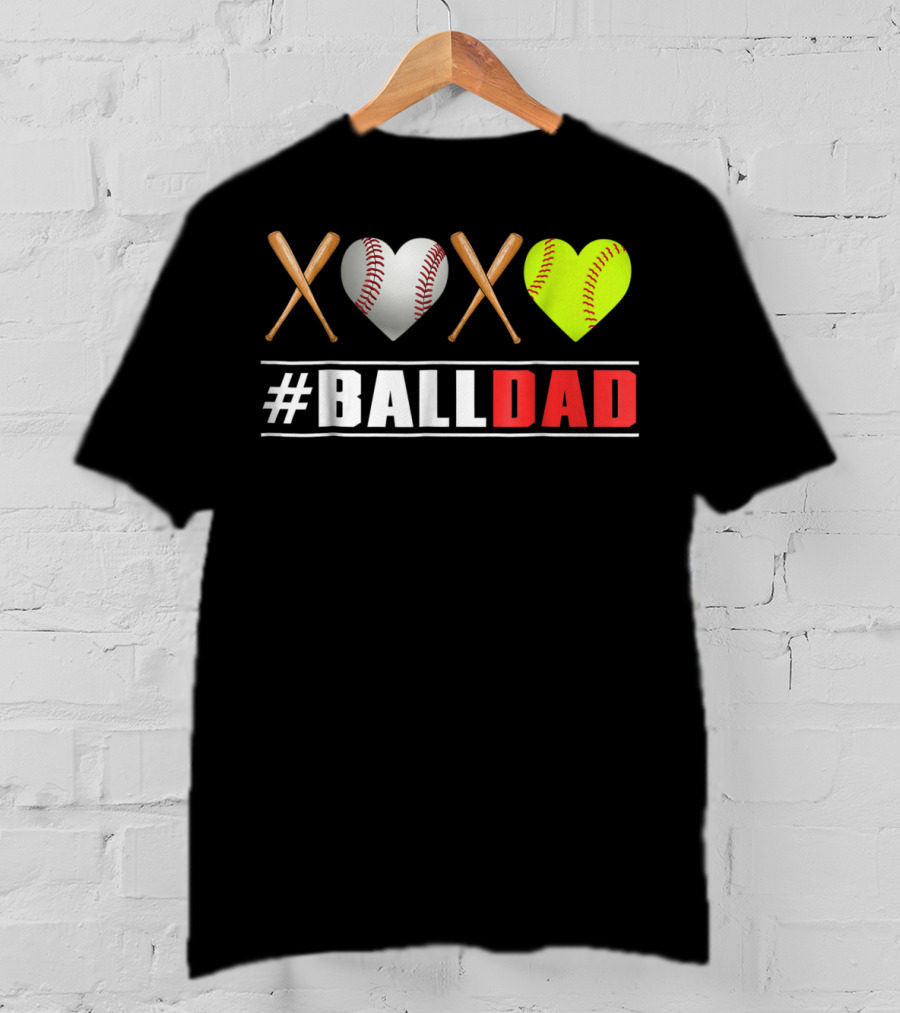 BallDad Baseball Softball Heart Bats T-Shirt