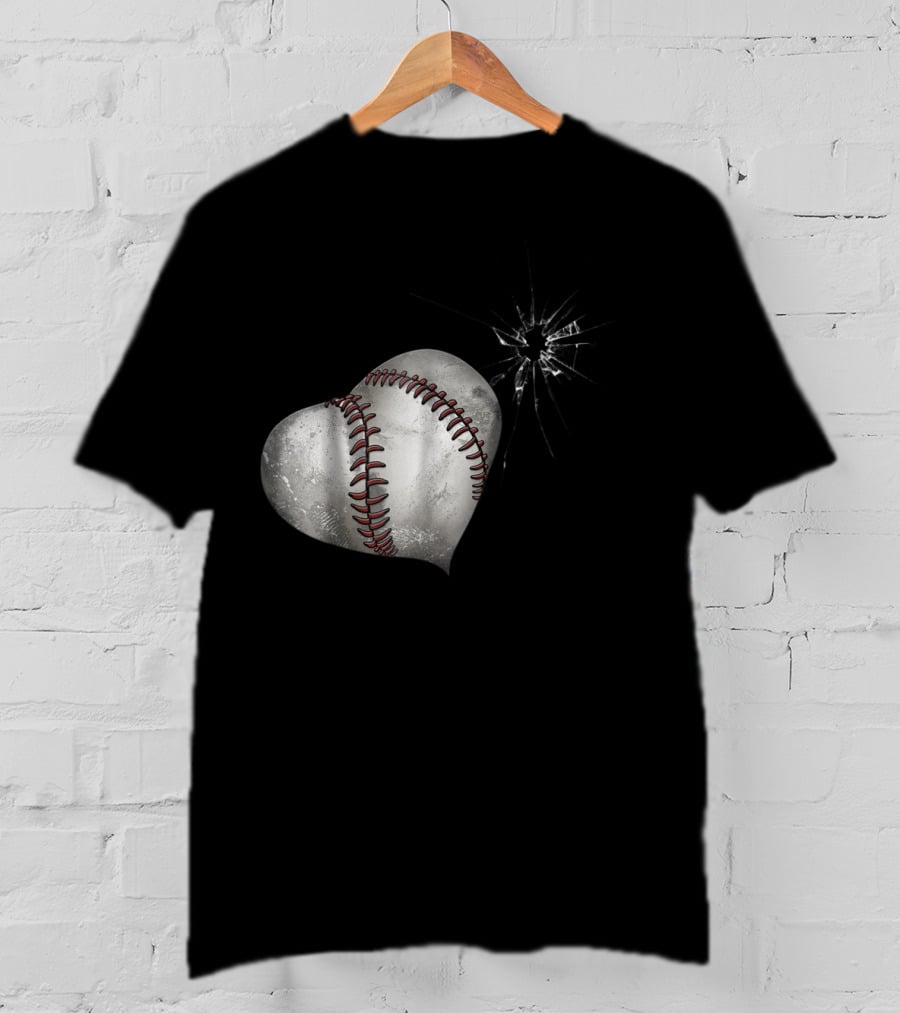 Baseball Heart Crack Funny Cute Love T-Shirt