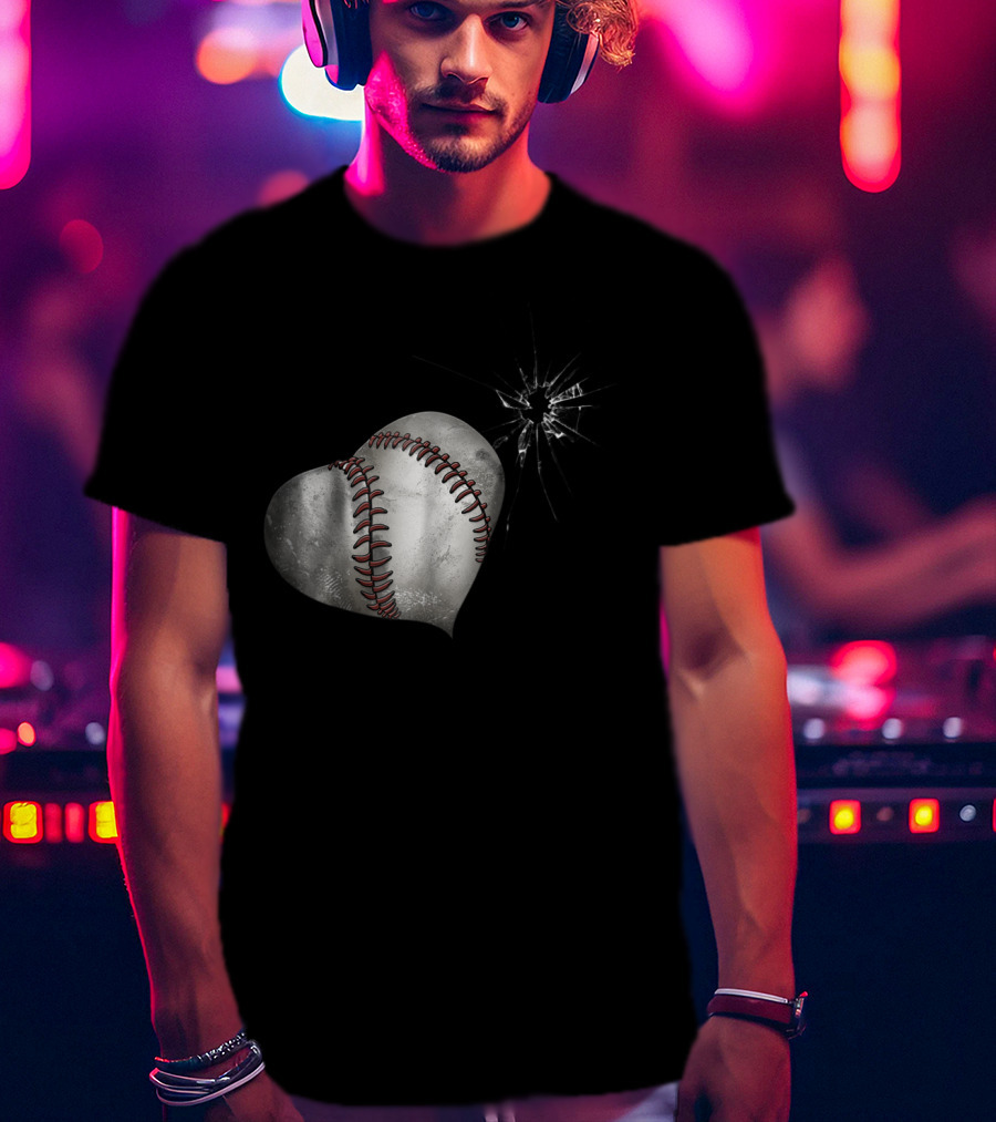 Baseball Heart Crack Funny Cute Love T-Shirt