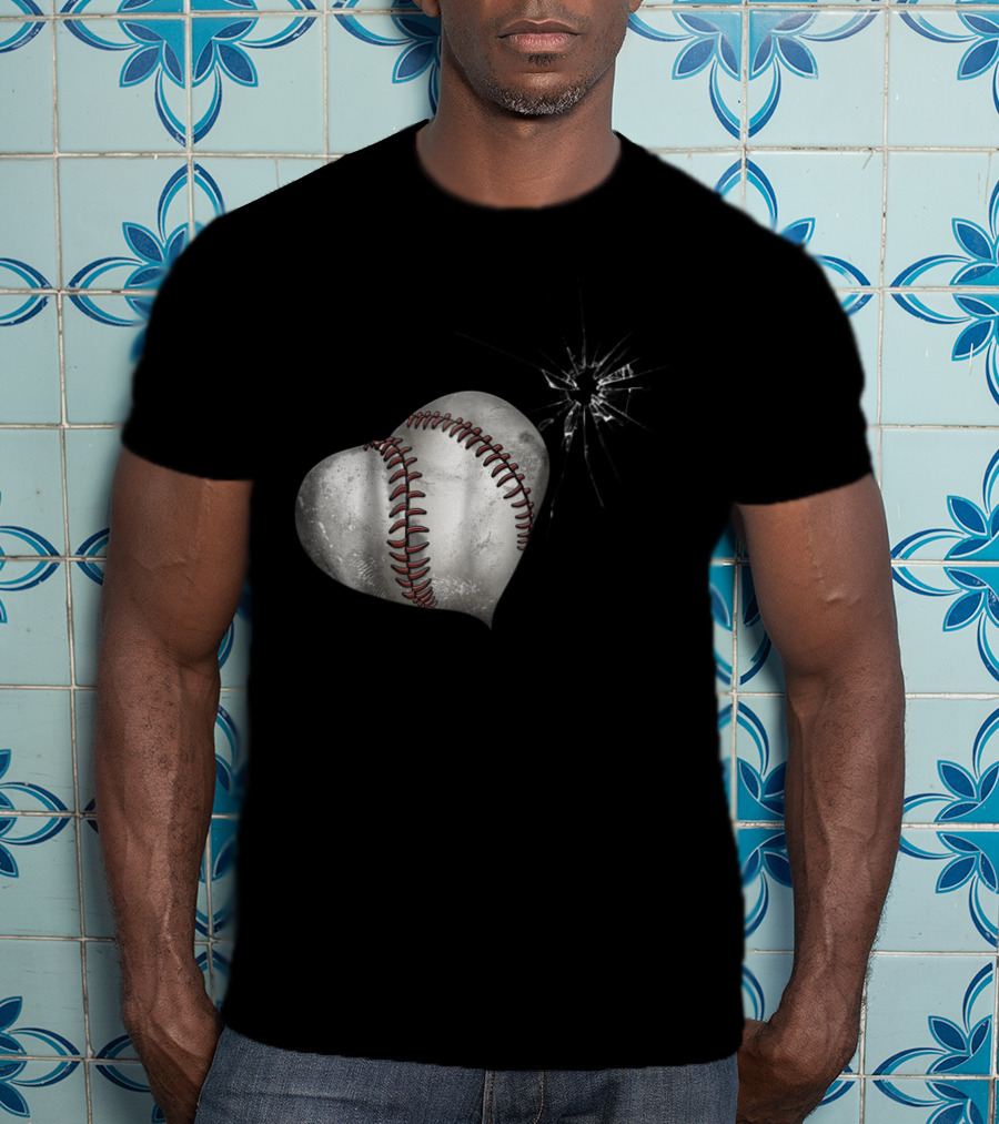Baseball Heart Crack Funny Cute Love T-Shirt