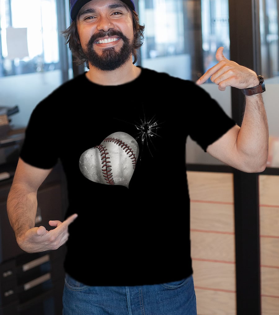 Baseball Heart Crack Funny Cute Love T-Shirt