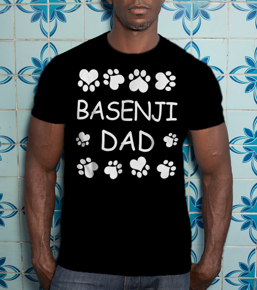 Basenji Dad Paw Print Heart Pattern Christmas Birthday Gift T-Shirt