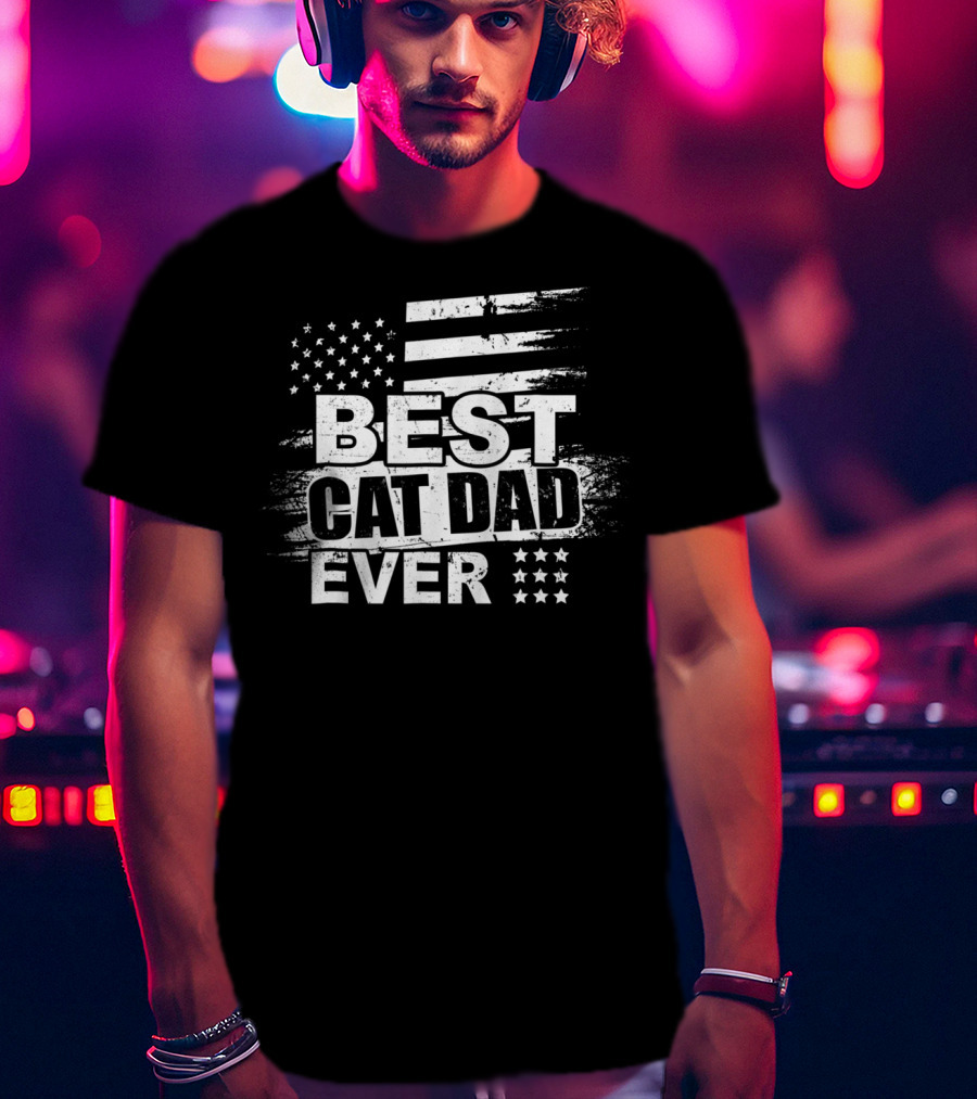 Best Cat Dad Ever American Flag Stars Stripes T-Shirt