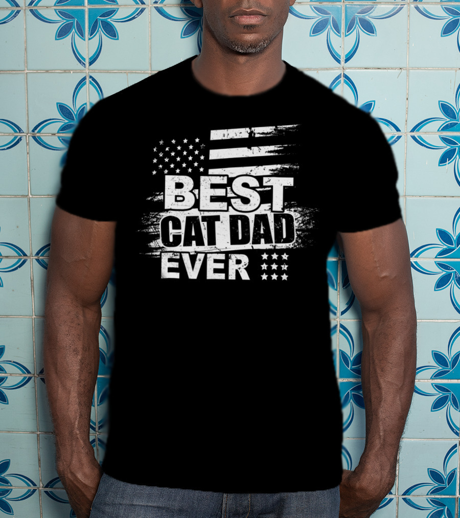 Best Cat Dad Ever American Flag Stars Stripes T-Shirt