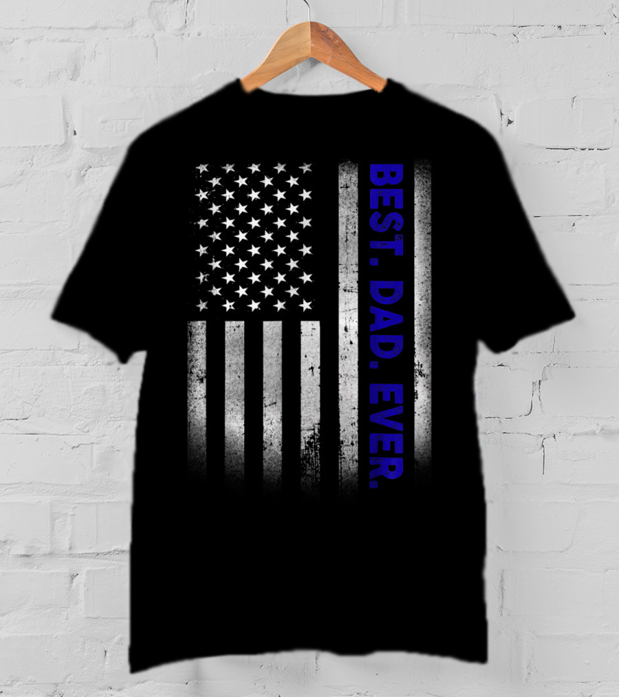 Best Dad Ever American Flag Thin Blue Line Police 14 T-Shirt